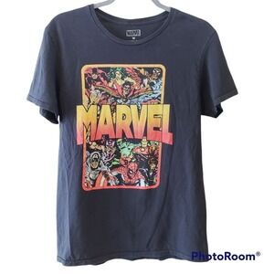 Marvel Comics Graphic Print T-Shirt Superheroes Collage Black Cotton Size M